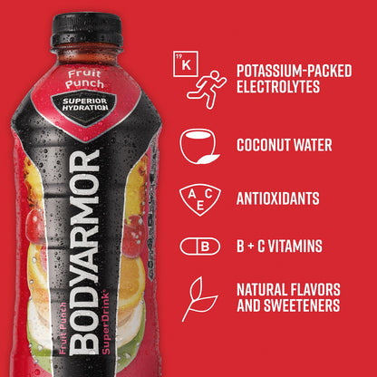 BODYARMOR Sports Drink Sports Beverage, Strawberry Banana, Coconut Water Hydration, Natural Flavors With Vitamins, Potassium-Packed Electrolytes, Perfect For Athletes, 12 Fl Oz (Pack of 8)