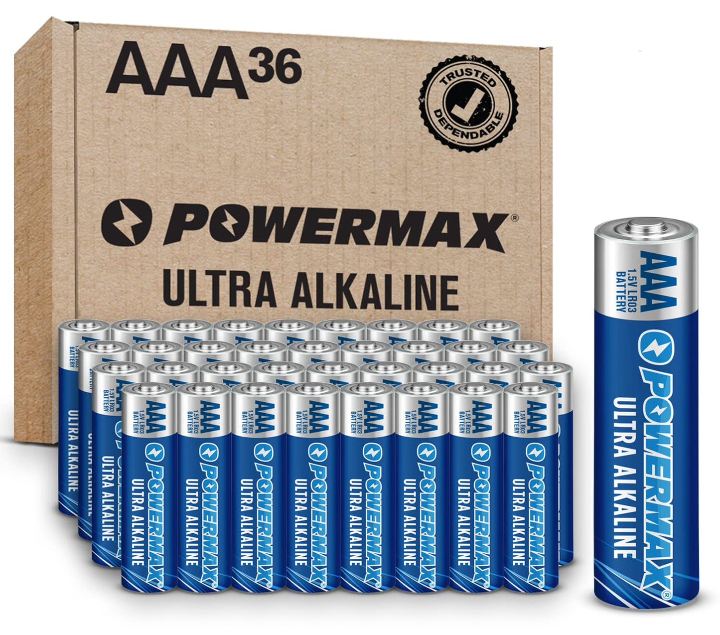 Powermax 24-Count AAA Batteries, Ultra Long Lasting Alkaline Battery, 10-Year Shelf Life, Reclosable Packaging