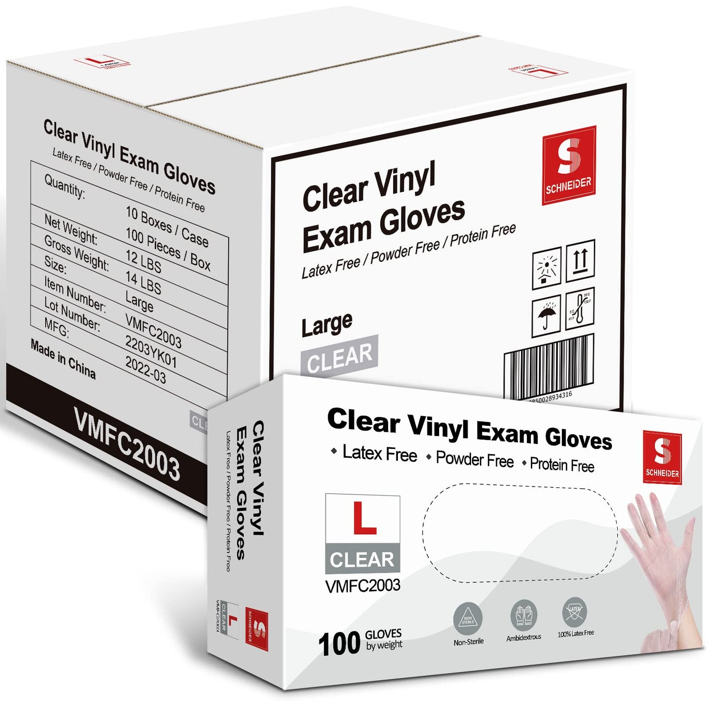 Schneider Clear Vinyl Exam Gloves, Latex-Free, Disposable Medical Gloves, Cleaning Gloves, Food Safe, Powder-Free, 4 mil