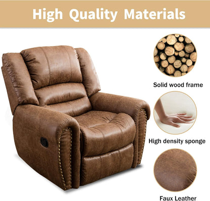 CANMOV Leather Recliner Chair, Classic and Traditional Manual Recliner Chair with Comfortable Arms and Back Single Sofa for Living Room, Nut Brown