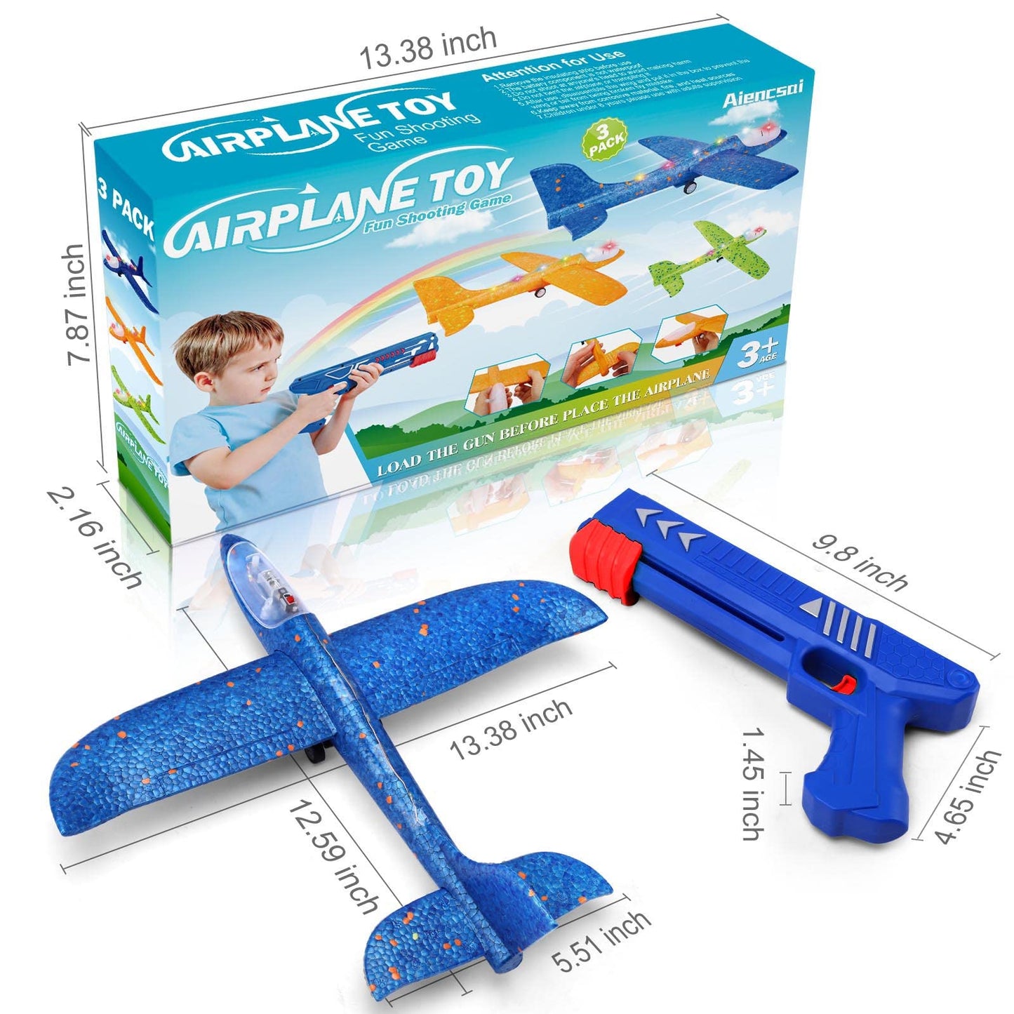 3 Pack Dinosaur Airplane Launcher Toys for Kids, Foam Airplanes for Kids Boys Toys with Stickers, Outdoor Flying Toys Birthday Gifts for 4 5 6 7 8 9 10 12 Year Old Boys Girls.