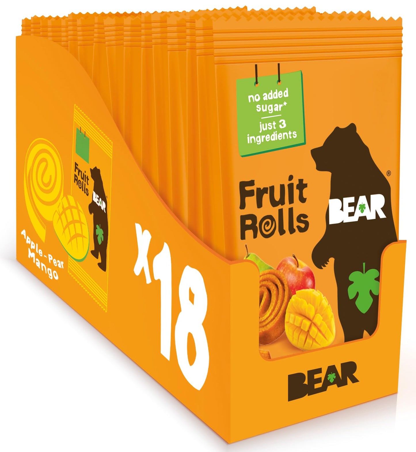 BEAR Real Fruit Snack Rolls - Gluten Free, Vegan, and Non-GMO - Strawberry – Healthy School And Lunch Snacks For Kids And Adults, 0.7 Ounce (Pack of 18)