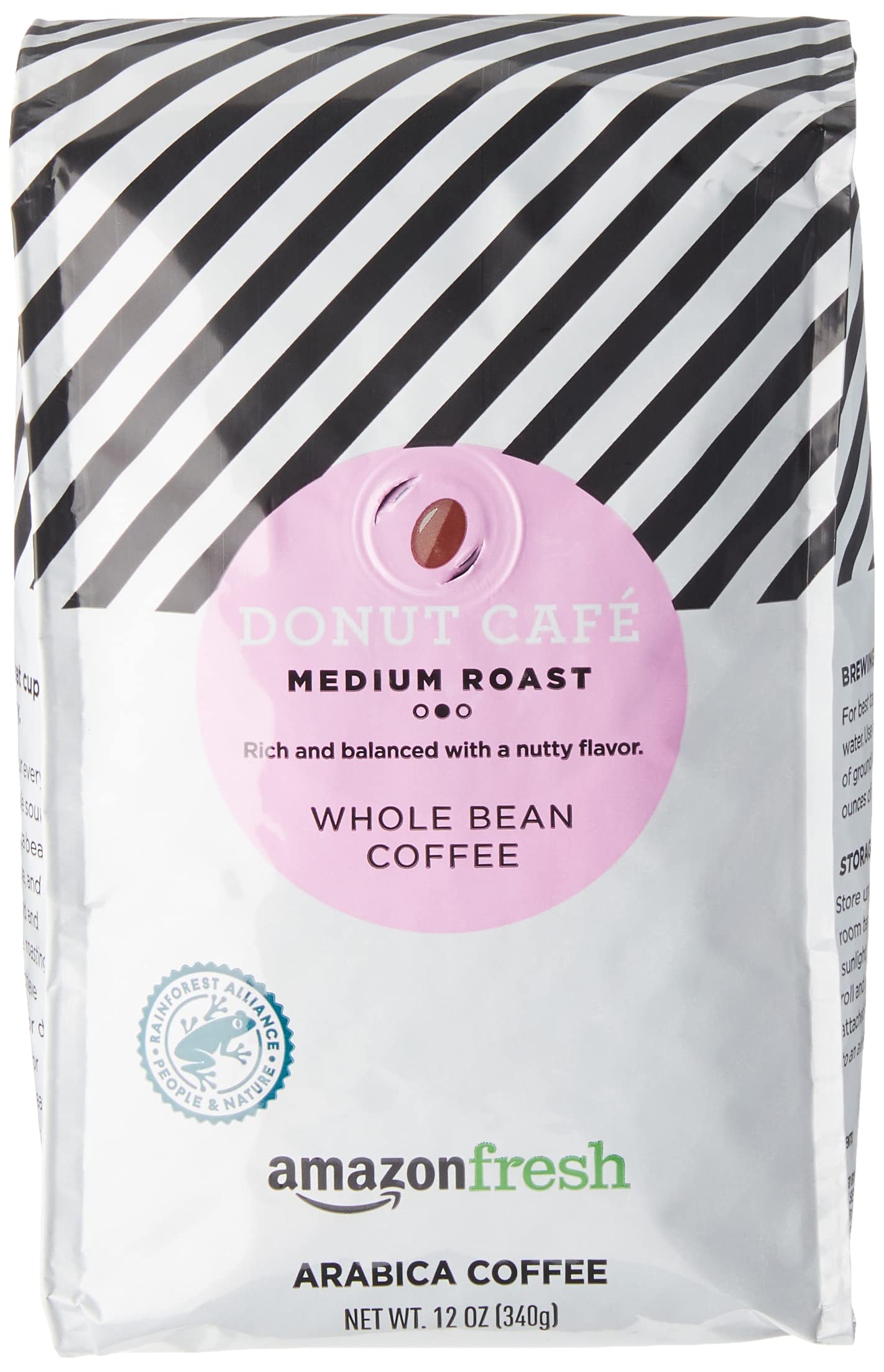 AmazonFresh Donut Cafe Whole Bean Coffee, Medium Roast, 12 Ounce