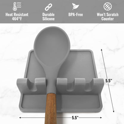 Zulay Kitchen Silicone Utensil Rest - BPA-Free, Durable Spoon Rest with Drip Pad - Heat-Resistant Spoon Rest for Stove Top - Spoon Rest for Kitchen Counter - Kitchen Gadgets & Kitchen Utensils Holder