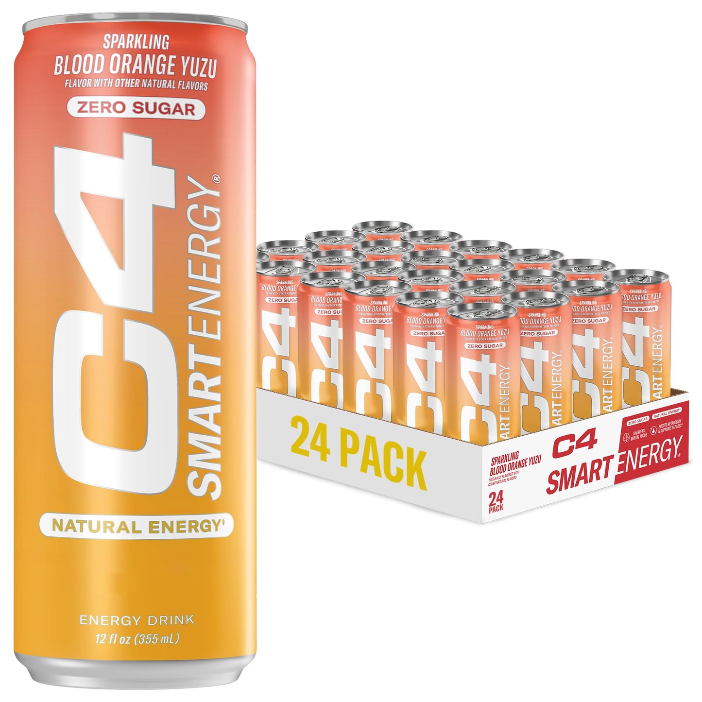 C4 Smart Energy Drink – Boost Focus and Energy with Zero Sugar, Natural Energy, and Nootropics - 200mg Caffeine - Cherry Berry Lime (12oz Pack of 12)