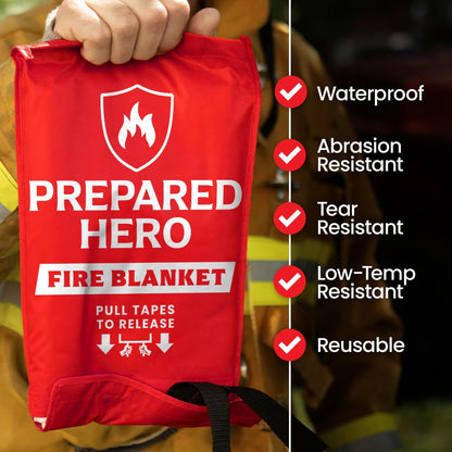 Prepared Hero Emergency Fire Blanket - Fire Suppression Blanket for Kitchen, 40” x 40”, for Home, Fiberglass Fire Blanket.