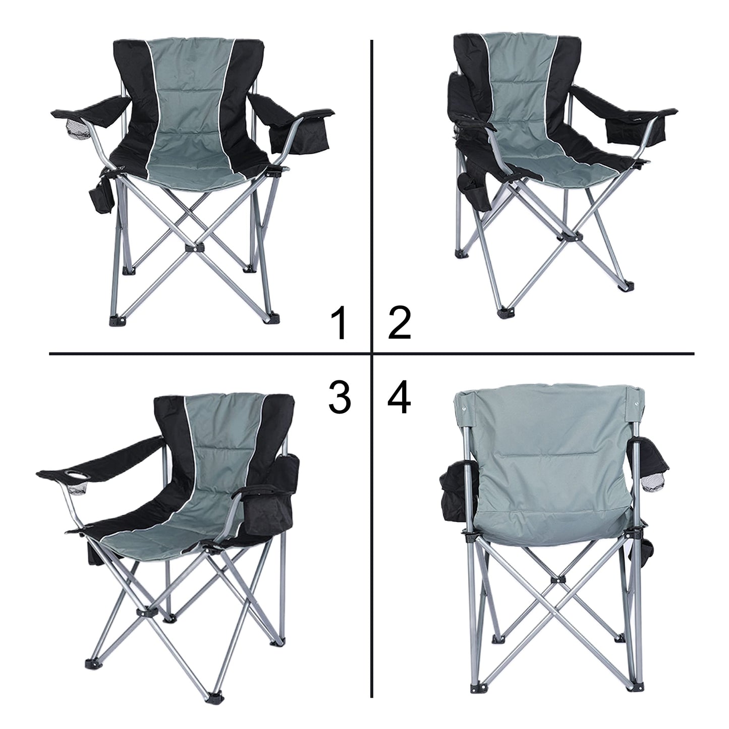 YSSOA Folding Beach Adults, Portable Heavy-Duty Chairs Made of High Strength 600D Oxford Fabric and Steel Frame for Outdoors, Camping, Picnic, BBQ, 1-Pack, Grey