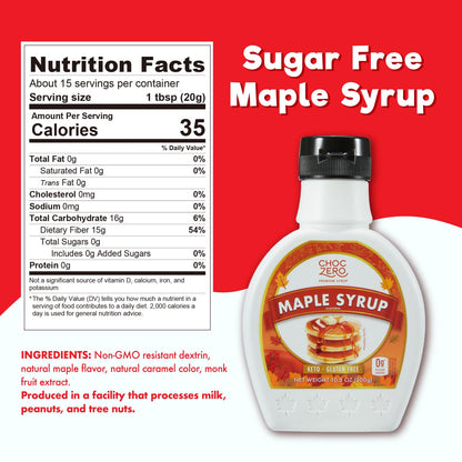 ChocZero's Maple Syrup - Sugar Free, Low Carb, Sugar Alcohol Free, Gluten Free, No Preservatives, Non-GMO Dessert and Breakfast Topping Syrup - 1 Bottle(10.5oz)