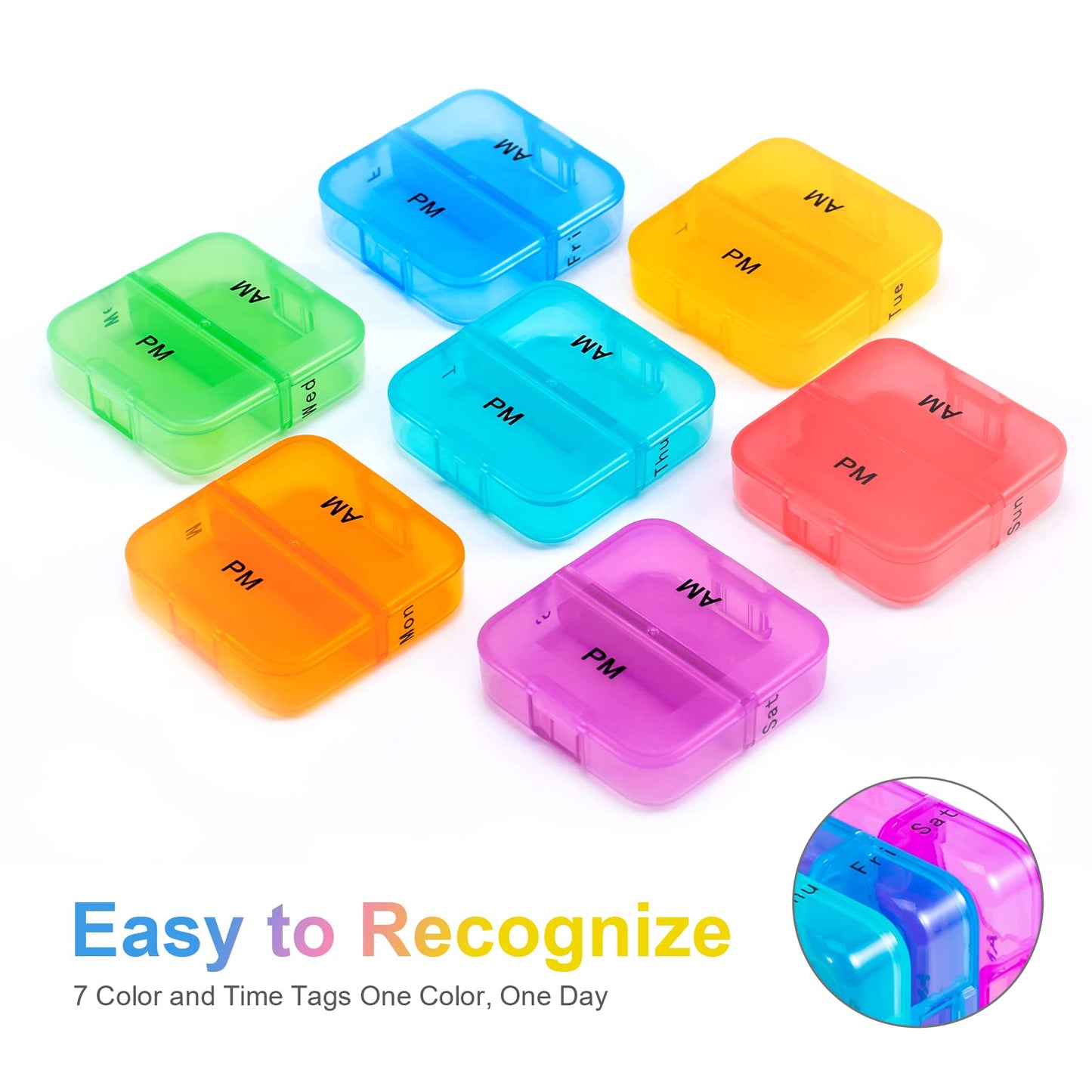 Zoksi Weekly Pill Organizer 2 Times a Day, Rainbow 7 Day Pill Box, Daily Am Pm Pill Organizer, Portable Case for Fish Oils, Vitamin, Supplement