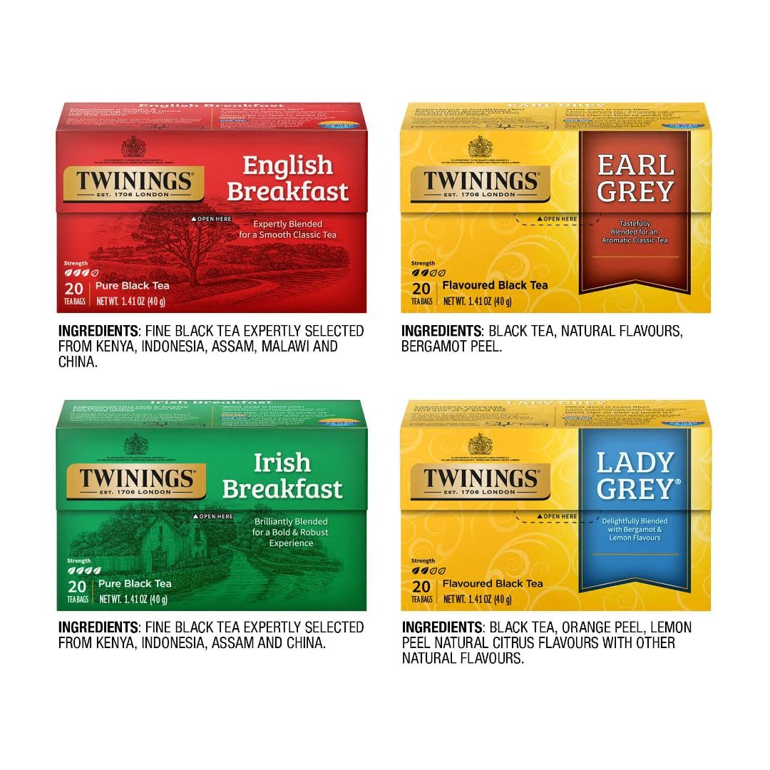 Twinings English Breakfast Black Tea, 100 Individually Wrapped Tea Bags, Smooth, Flavourful, Robust, Caffeinated, Enjoy Hot or Iced