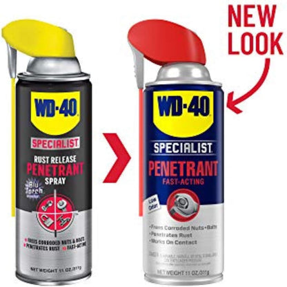 WD-40 Specialist Penetrant with Smart Straw, Penetrant for Metal, Rubber and Plastic Threads, Locks and Nuts, Industrial Strength Fast-Acting Formula, 11 Oz.