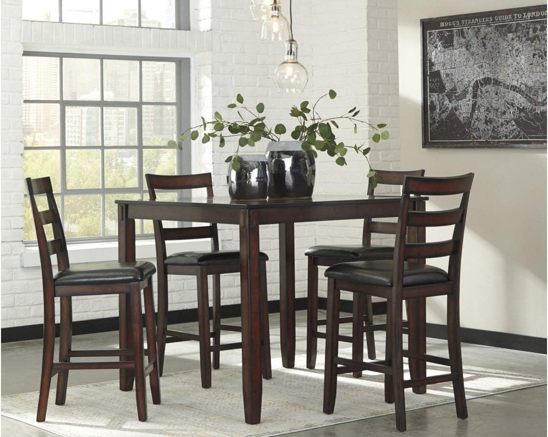 Signature Design by Ashley Coviar 5 Piece Counter Height Dining Set, Includes Table & 4 Barstools, Brown