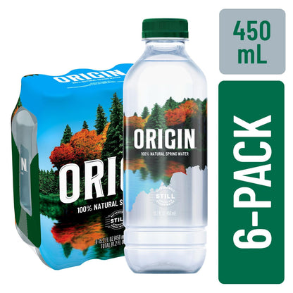 ORIGIN, 100% Natural Spring Water, 900 mL, Recycled Plastic Bottle, 30.4 Fl Oz (Pack of 12)