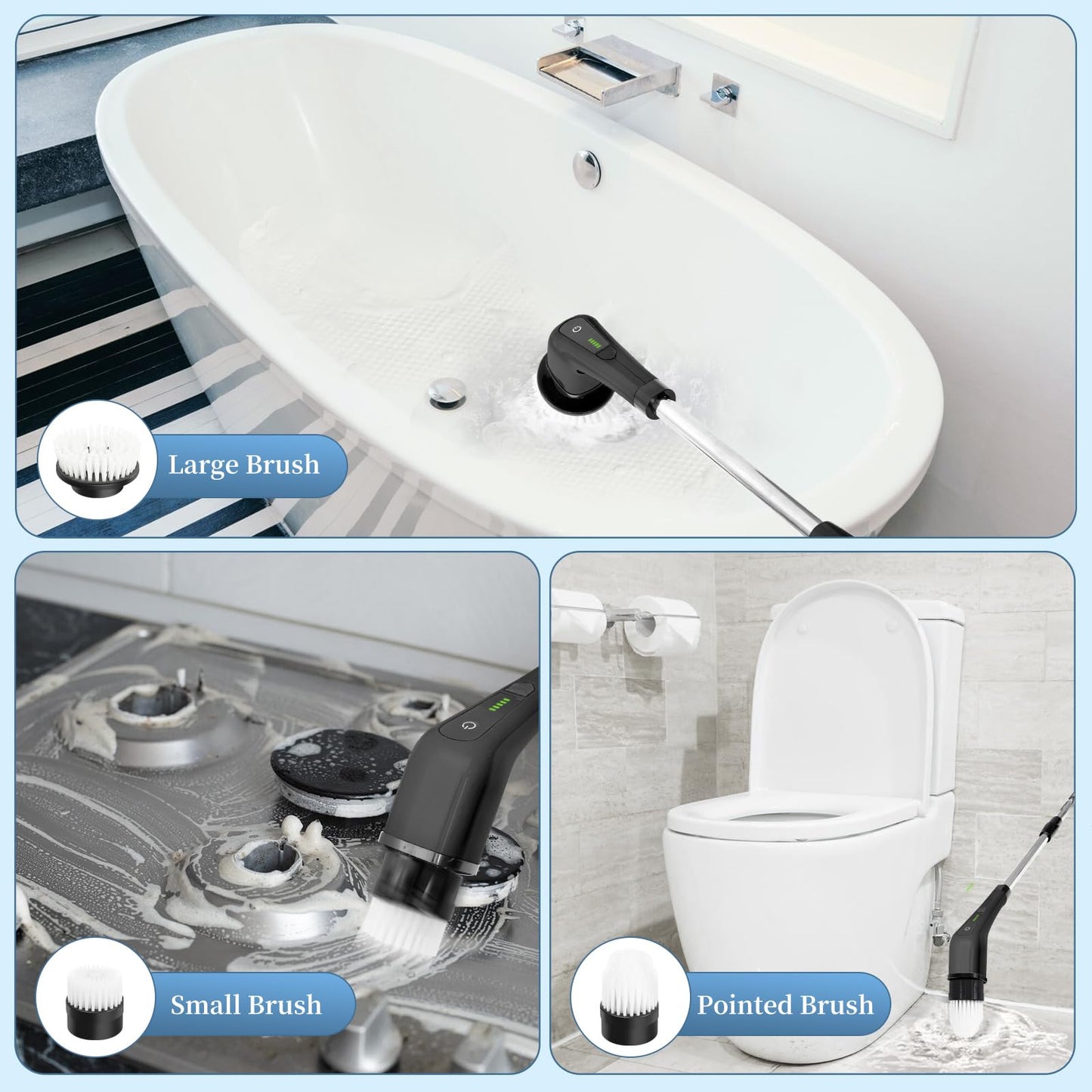 Cordless Electric Spin Scrubber, 380 RPM 30KG Non-Stalling 2 Speeds Power Bathroom Shower Cleaner, Ultra 3H Work Time Spin Cleaning Brush Supplies, 7 Heads for Bathtub Tile Floor Car Toilet