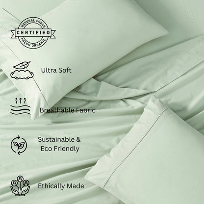 LANE LINEN 100% Organic Cotton Twin Sheets Set, 3Pc Twin Bed Sheets, Breathable Cotton Sheets Twin Size Bed Set, Dorm Room Essentials with 15" Twin Deep Pocket Fitted Sheet - White Sheets