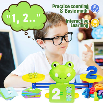 CozyBomB™ Homeschool Kindergarten Balance Board Game - Preschool Activities Math Learning Stem Montessori Cool Toys Educational with Frog Scale Cards Balancing Numbers for Kids Ages 3 4 5 6 Year Old