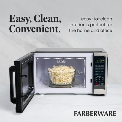 Farberware Countertop Microwave 700 Watts, 0.7 Cu. Ft. - Microwave Oven With LED Lighting and Child Lock - Perfect for Apartments and Dorms - Easy Clean Stainless Steel