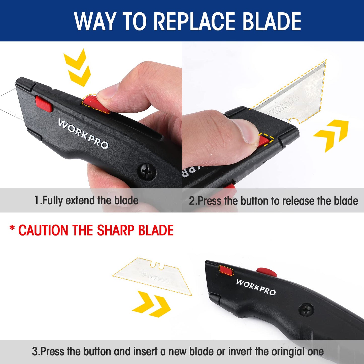 WORKPRO Premium Utility Knife, Retractable All Metal Heavy Duty Box Cutter, Quick Change Blade Razor Knife, with 10 Extra Blades