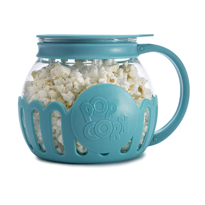 Ecolution Patented Micro-Pop Microwave Popcorn Popper with Temperature Safe Glass, 3-in-1 Lid Measures Kernels and Melts Butter, Made Without BPA, Dishwasher Safe, 3-Quart, Aqua