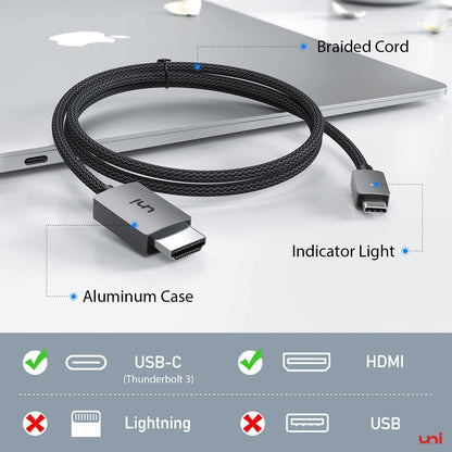 uni [Thunderbolt 3/4 Compatible] USB C to HDMI Cable [4K, High-Speed] for Chromebook, MacBook Pro/Air 2023, iPad Pro, iMac, XPS 17, S23 USB Type C to HDMI Cable Home Office 6FT