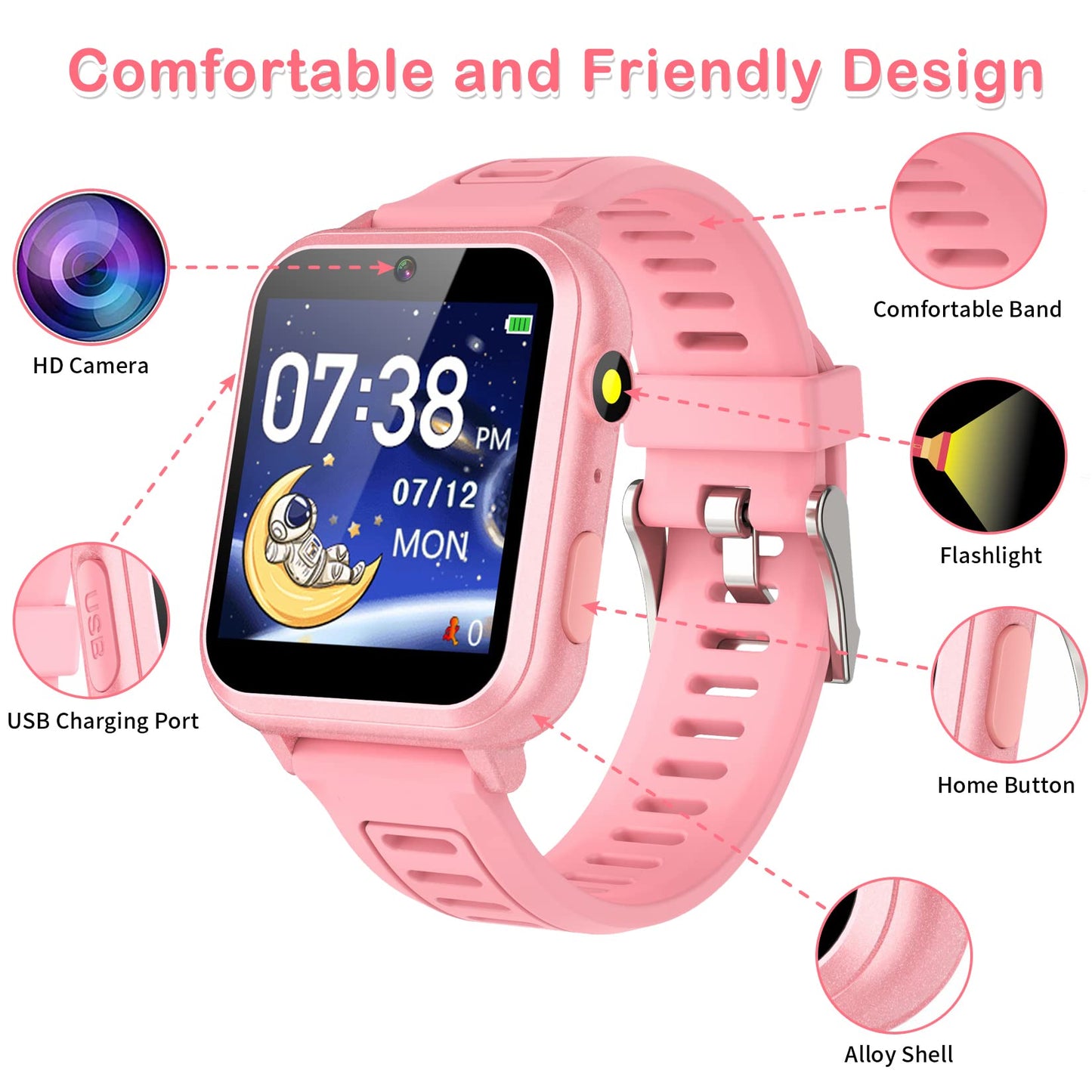 Phyulls Smart Watch for Kids with 24 Games Alarm Clock, Touchscreen, Calendaring Camera Music Player Time Display Video & Audio Recording, Toys for 3-12 Years Old Boys Toddler