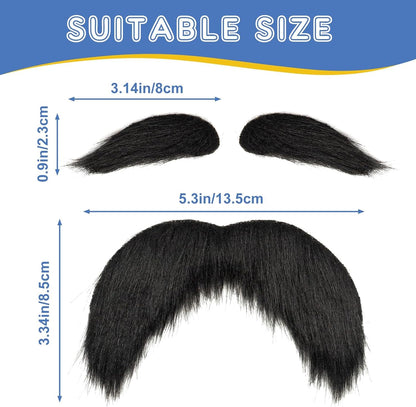 Fake Mustache and Eyebrows Self Adhesive Fake Beard, Novelty Costume Facial Hair for Cosplay Costume and Festival Party