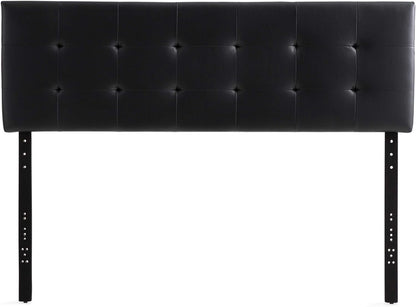 Edenbrook Hawthorne Faux Leather Headboard - Modern -Adjustable Height - Buttonless Tufting, Queen, Black