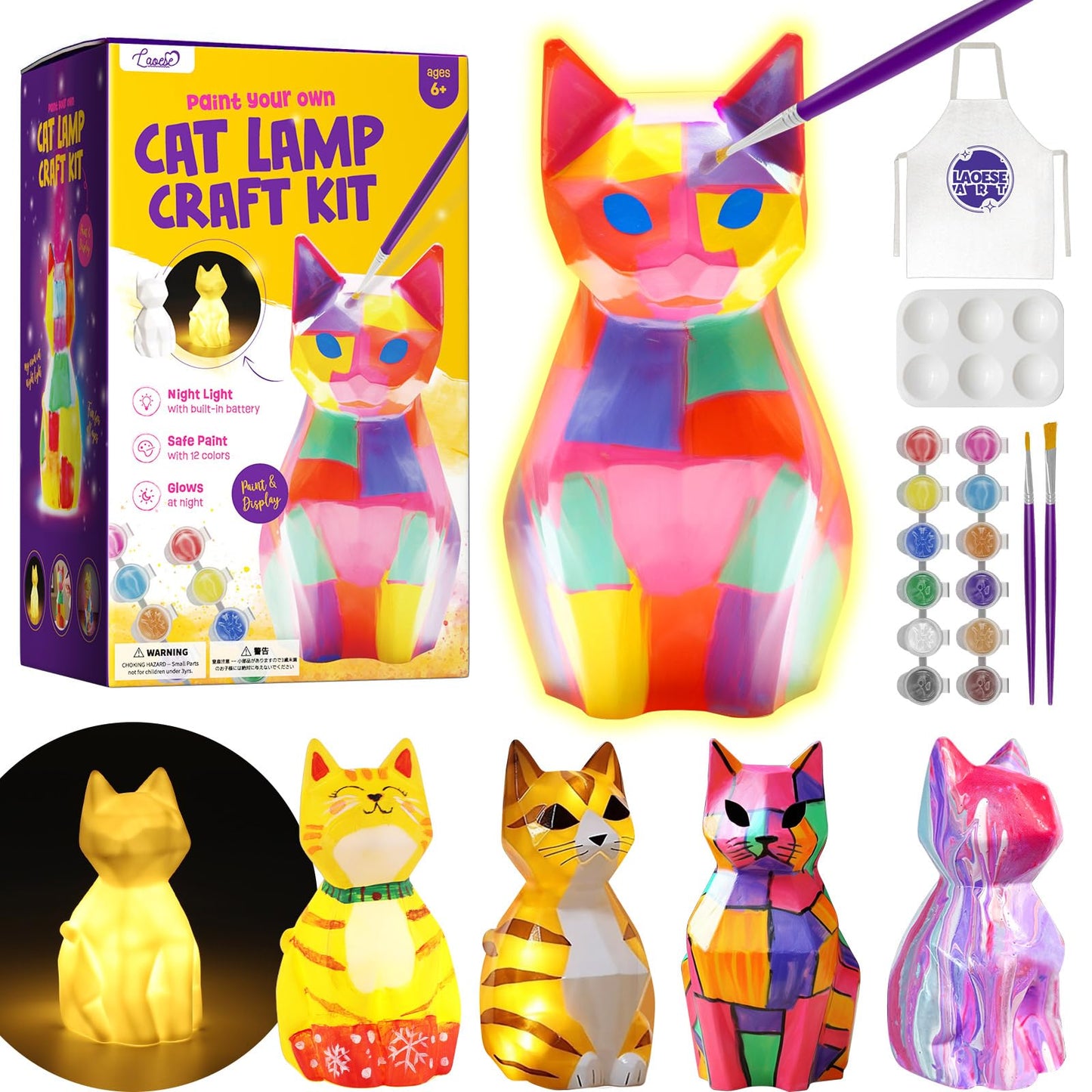 Paint Your Own Cat Lamp Kit, Art Supplies Arts & Crafts Kit, Painting kit for Kids 6-12, Arts and Crafts for Kids Ages 8-12, Toys Girls Boy Birthday Christmas Gift Ages 3 4 5 6 7 8 9 10 11 12+