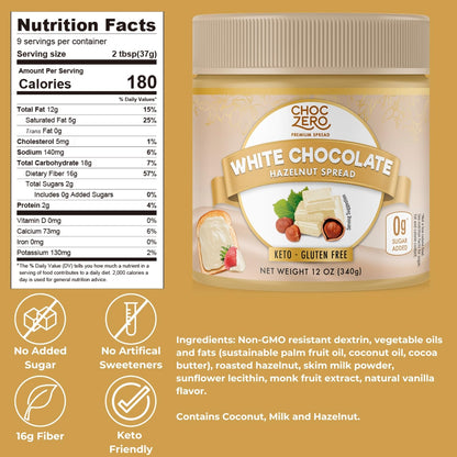 ChocZero Milk Chocolate Hazelnut Spread - Keto Friendly, No Sugar Added, Best Low Carb Dessert, Perfect Topping for Almond Flour Pancakes, Naturally Sweetened with Monk Fruit (1 jar, 12 oz)