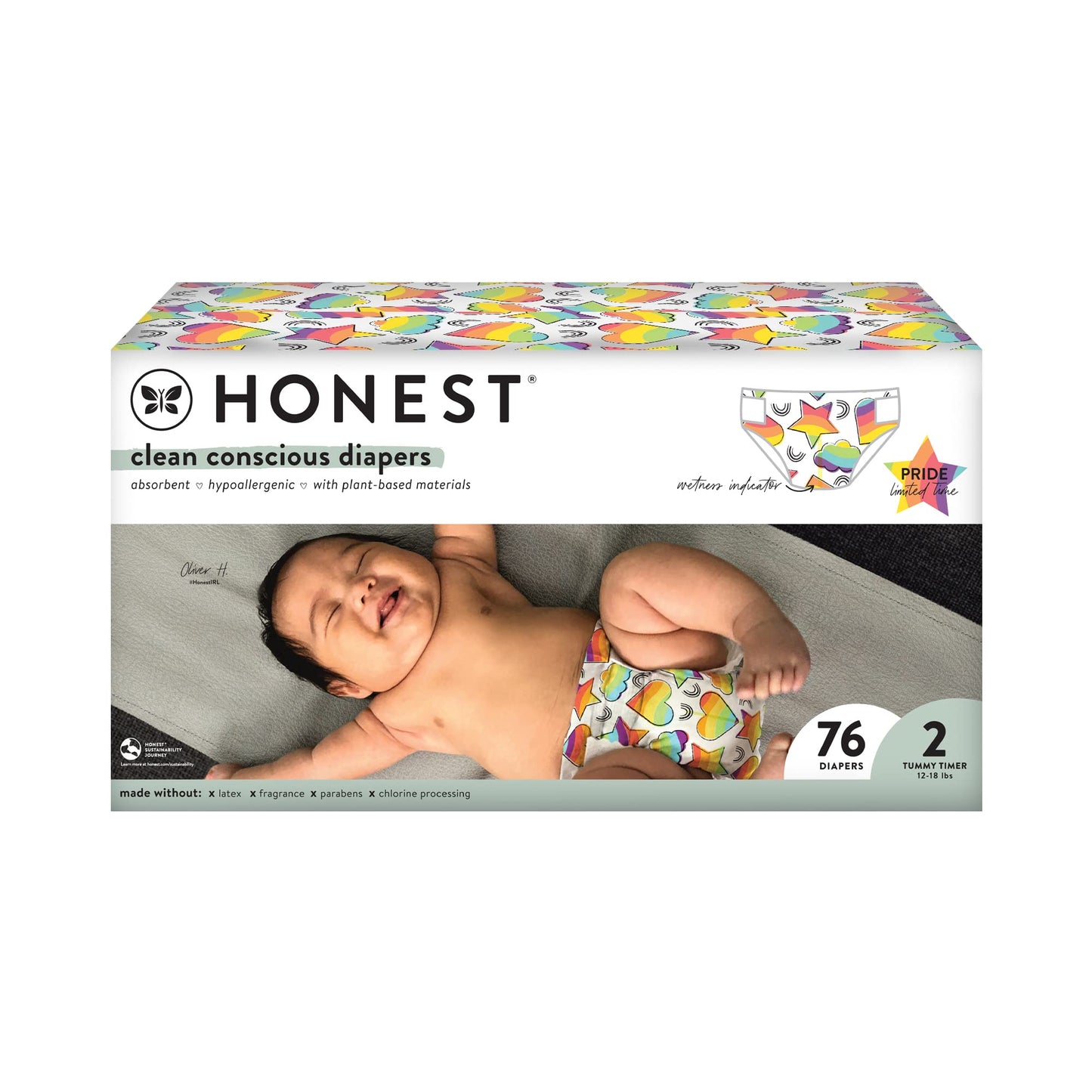 The Honest Company Clean Conscious Diapers | Plant-Based, Sustainable | Above It All + Pandas | Club Box, Size Newborn, 72 Count