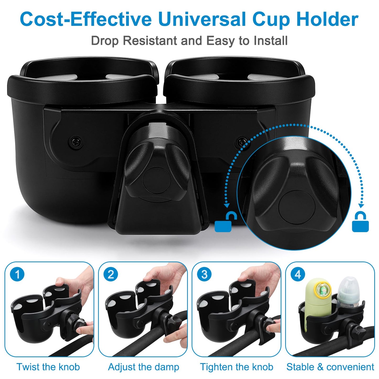 Accmor Stroller Cup Holder with Phone Holder, Bike Cup Holder, Universal Cup Holder for Uppababy Nuna Doona Strollers, 2-in-1 Cup Phone Holder for Stroller, Bike, Wheelchair, Walker, Scooter