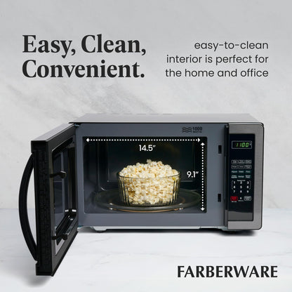 Farberware Countertop Microwave 1000 Watts, 1.1 cu ft - Microwave Oven With LED Lighting and Child Lock - Perfect for Apartments and Dorms - Easy Clean Stainless Steel