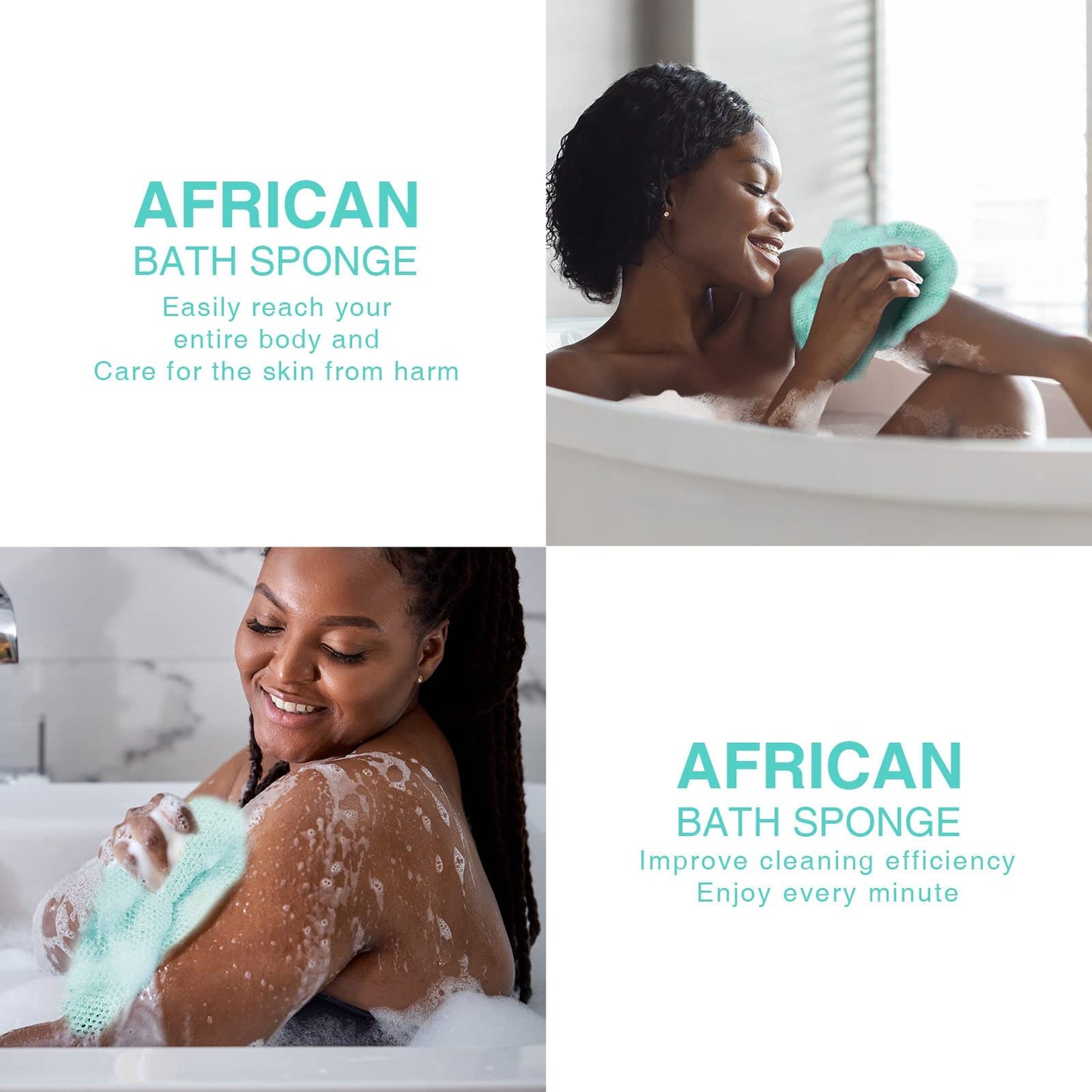 3 Pieces African Bath Sponge African Net Long Net Bath Sponge Exfoliating Shower Body Scrubber Back Scrubber Skin Smoother,Great for Daily Use (Black、Blue、Brown)