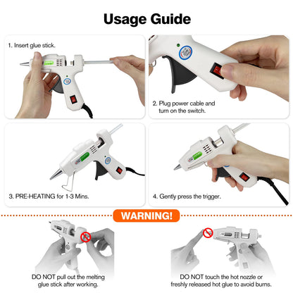 Hot Glue Gun with 30 Glue Sticks, Fast Preheating Hot Melt Gun, Mini Glue Gun Kit for Kids DIY School Craft Projects and Quick Home Repairs, 20W White