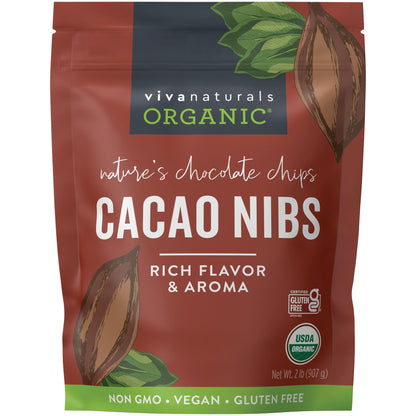 Viva Naturals Organic Cacao Nibs, 1 Lb - Certified Keto and Vegan Superfood, Perfect for Gluten Free Baking, Cacao Nib Smoothies and Healthy Snacks, Premium Criollo Beans, Non-GMO