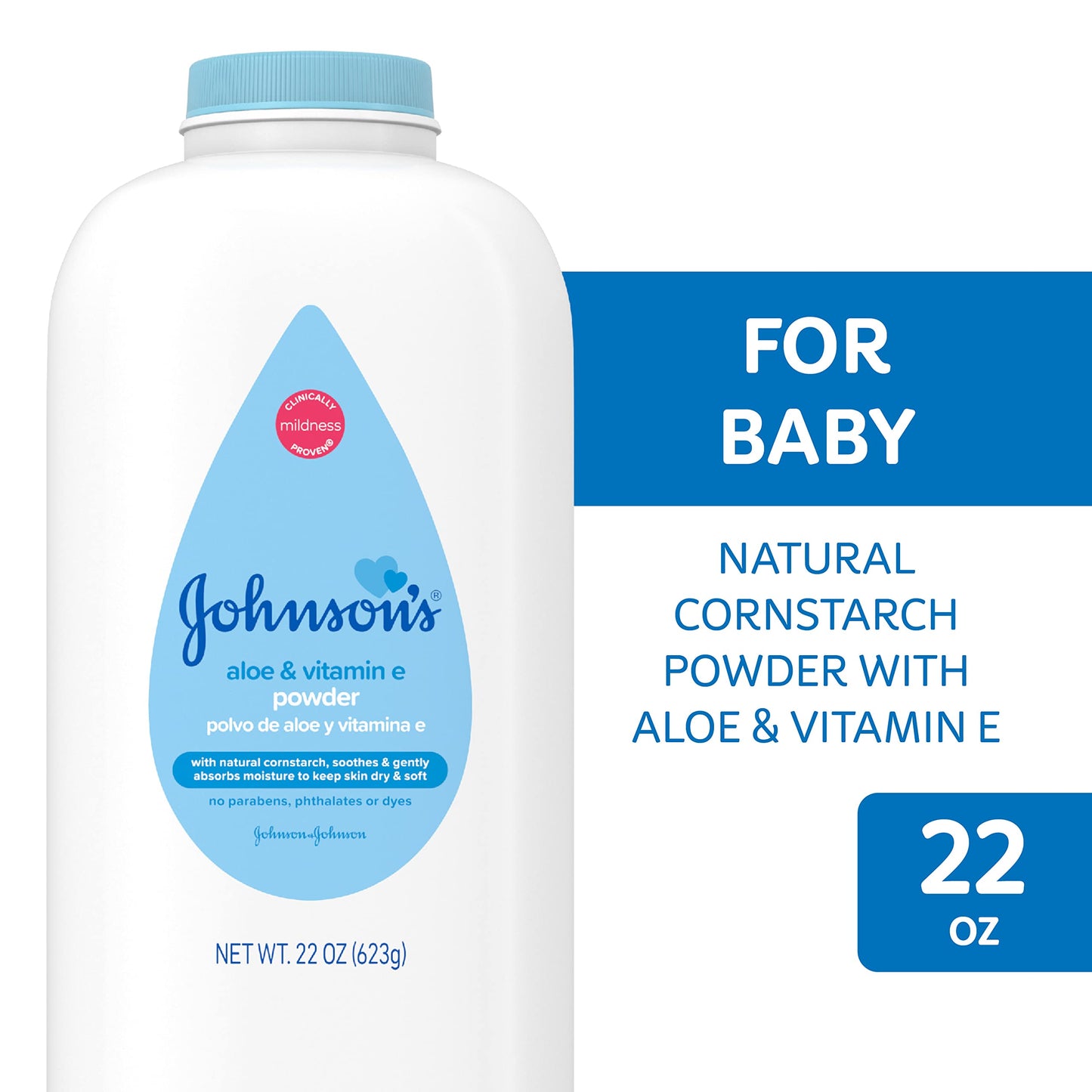 Johnson's Baby Powder, Naturally Derived Cornstarch with Aloe & Vitamin E for Delicate Skin, Hypoallergenic and Free of Parabens, Phthalates, and Dyes for Gentle Baby Skin Care, 15 oz