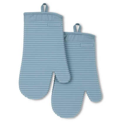 KitchenAid Ribbed Soft Silicone Oven Mitt Set, 7"x13", Milkshake 2 Count