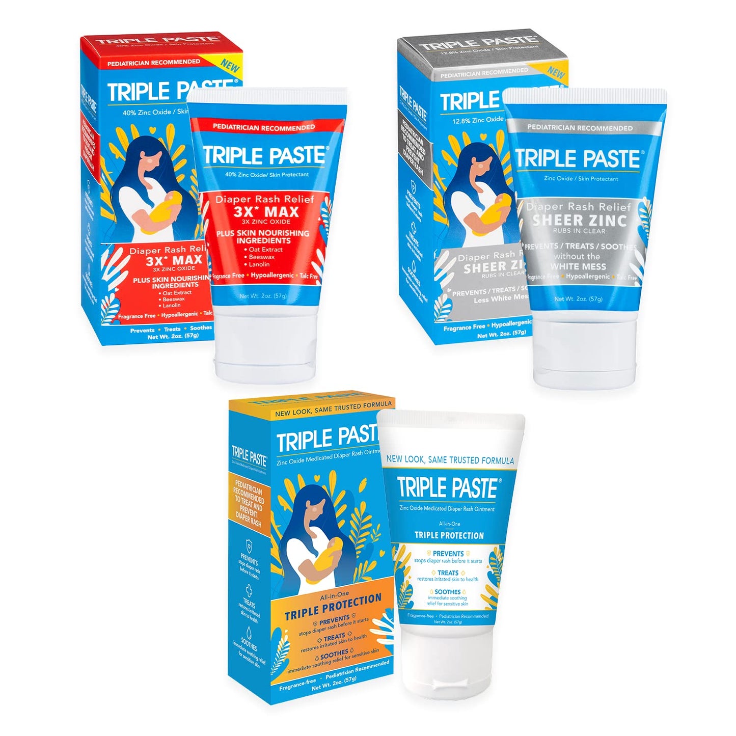 Triple Paste 3X Max Diaper Rash Ointment, Maximum Strength with 40% Zinc Oxide Ointment for Severe Diaper Rash, 2 oz Tube