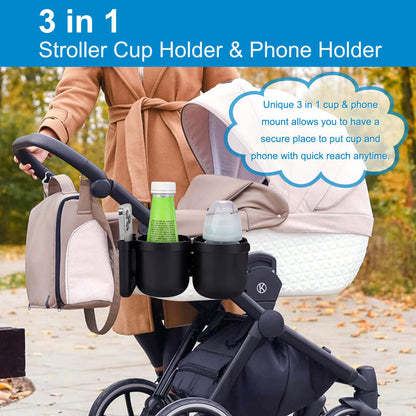 Accmor Stroller Cup Holder with Phone Holder, Bike Cup Holder, Universal Cup Holder for Uppababy Nuna Doona Strollers, 2-in-1 Cup Phone Holder for Stroller, Bike, Wheelchair, Walker, Scooter