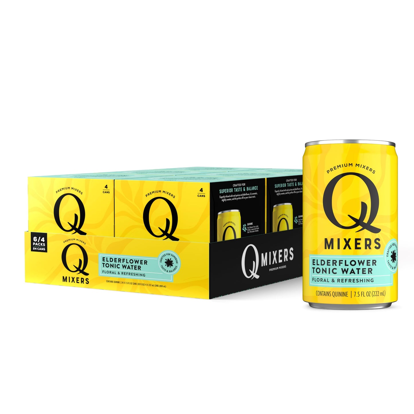 Q Mixers Tonic Water, Premium Cocktail Mixer Made with Real Ingredients, Only 45 Calories per Can, 7.5 Fl oz (Pack of 24)