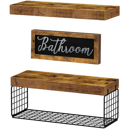 QEEIG ‎Bathroom Furniture Sets Shelves Over Toilet Paper Storage Wall Mounted Farmhouse Decor Decorations Aesthetic Décor Sign Small Floating Wall Shelf 2+1 Set 16 inch, Grey (020GY)