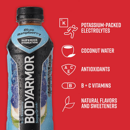 BODYARMOR Sports Drink Sports Beverage, Strawberry Banana, Coconut Water Hydration, Natural Flavors With Vitamins, Potassium-Packed Electrolytes, Perfect For Athletes, 12 Fl Oz (Pack of 8)