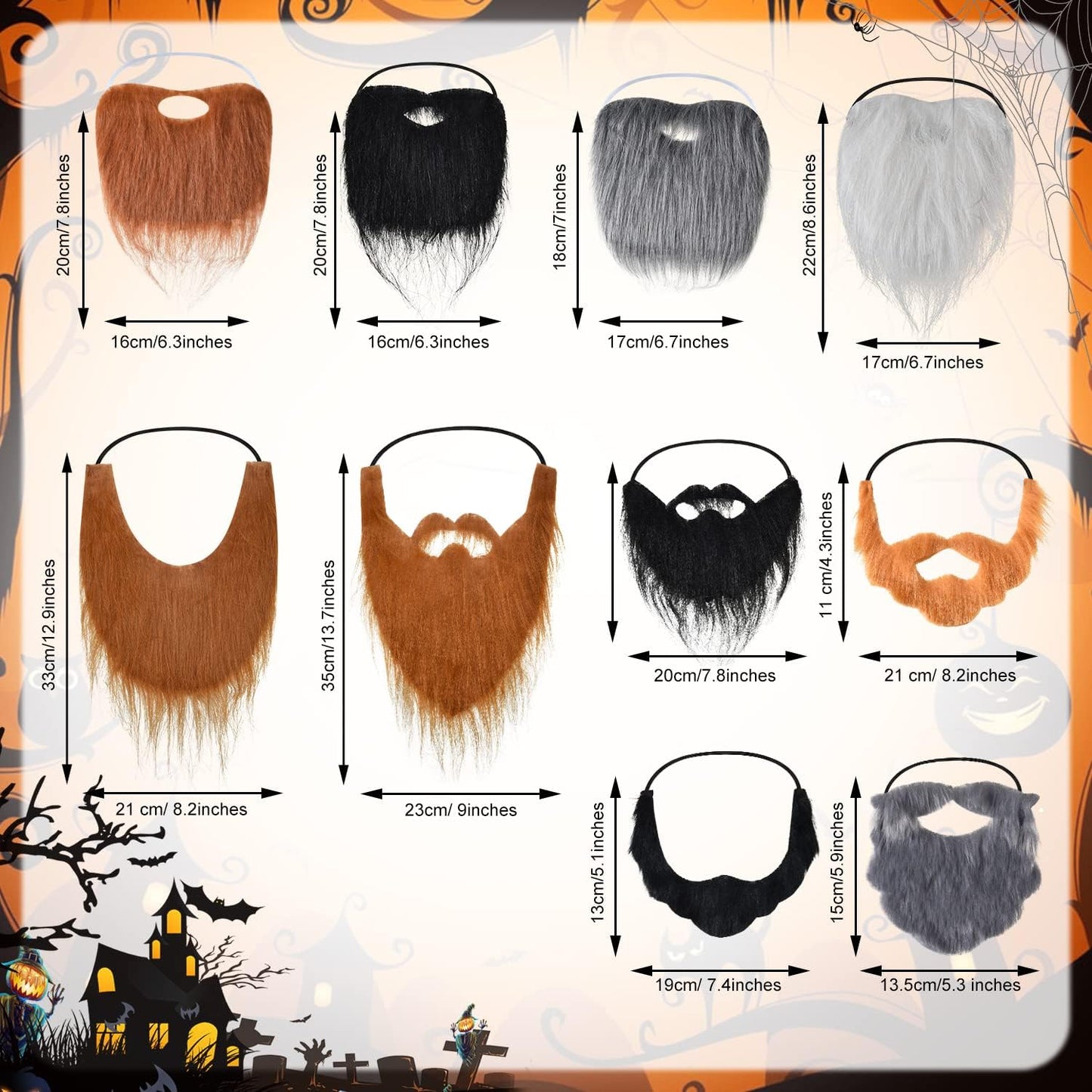 10 Pcs Fake Beards Costume Beard Old Man Mustache Costume for Jesus Costume Beard Halloween Funny Beard Facial Hair Accessories with Adjustable Elastic Rope for Men Party Cosplay Supplies