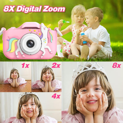 Goopow Kids Camera Toys for 3-8 Year Old Girls Boys,Children Digital Video Camcorder Camera with Cartoon Soft Cover, Best Chritmas Birthday Festival Gift for Kids - 32G SD Card Included (Pink-DJS)