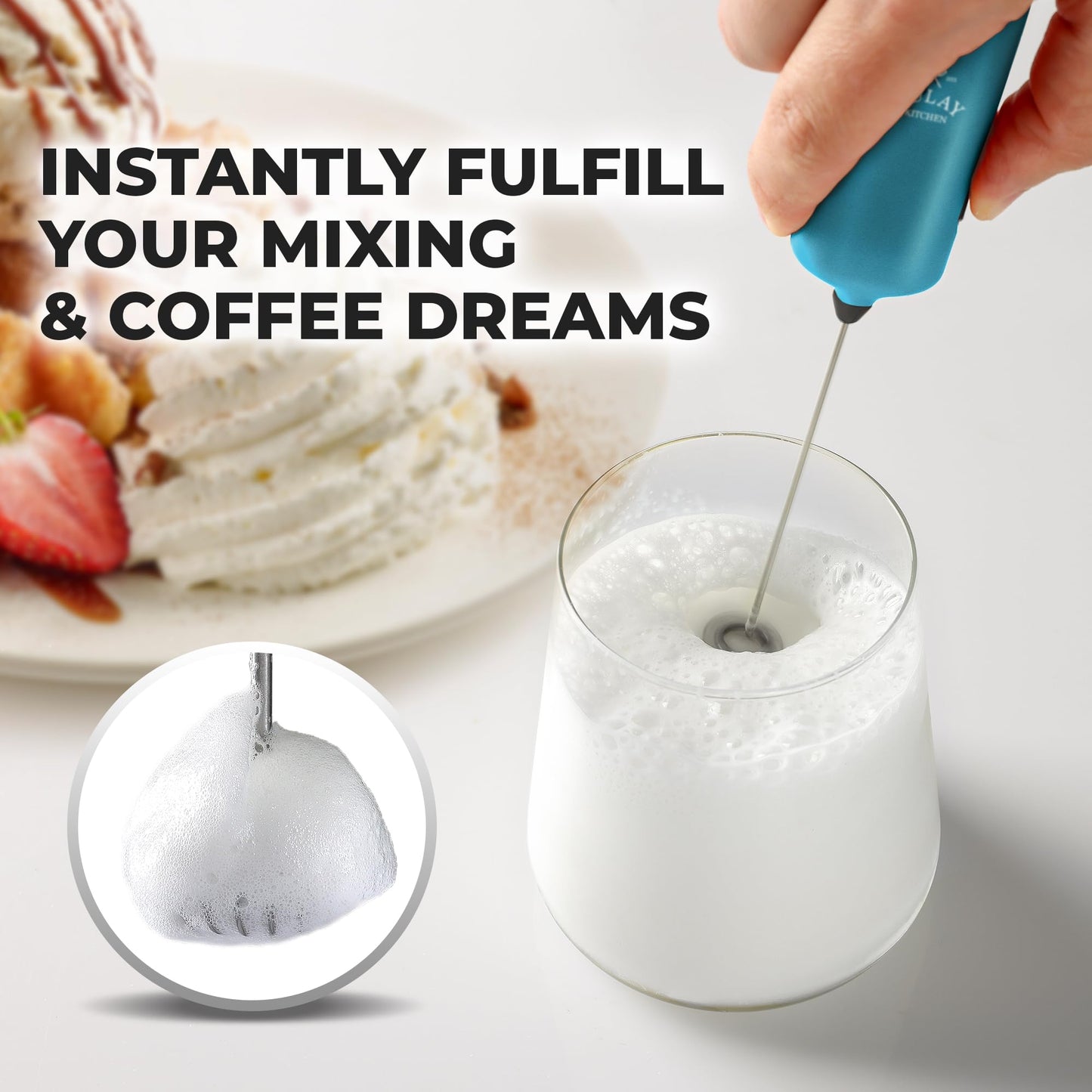 Powerful Handheld Milk Frother Wand - Electric Hand Mixer - Portable Frother Handheld for Coffee - Mini Froth Drink Mixer for Lattes, Cappuccino, Matcha, Hot Chocolate, Creamer - Black