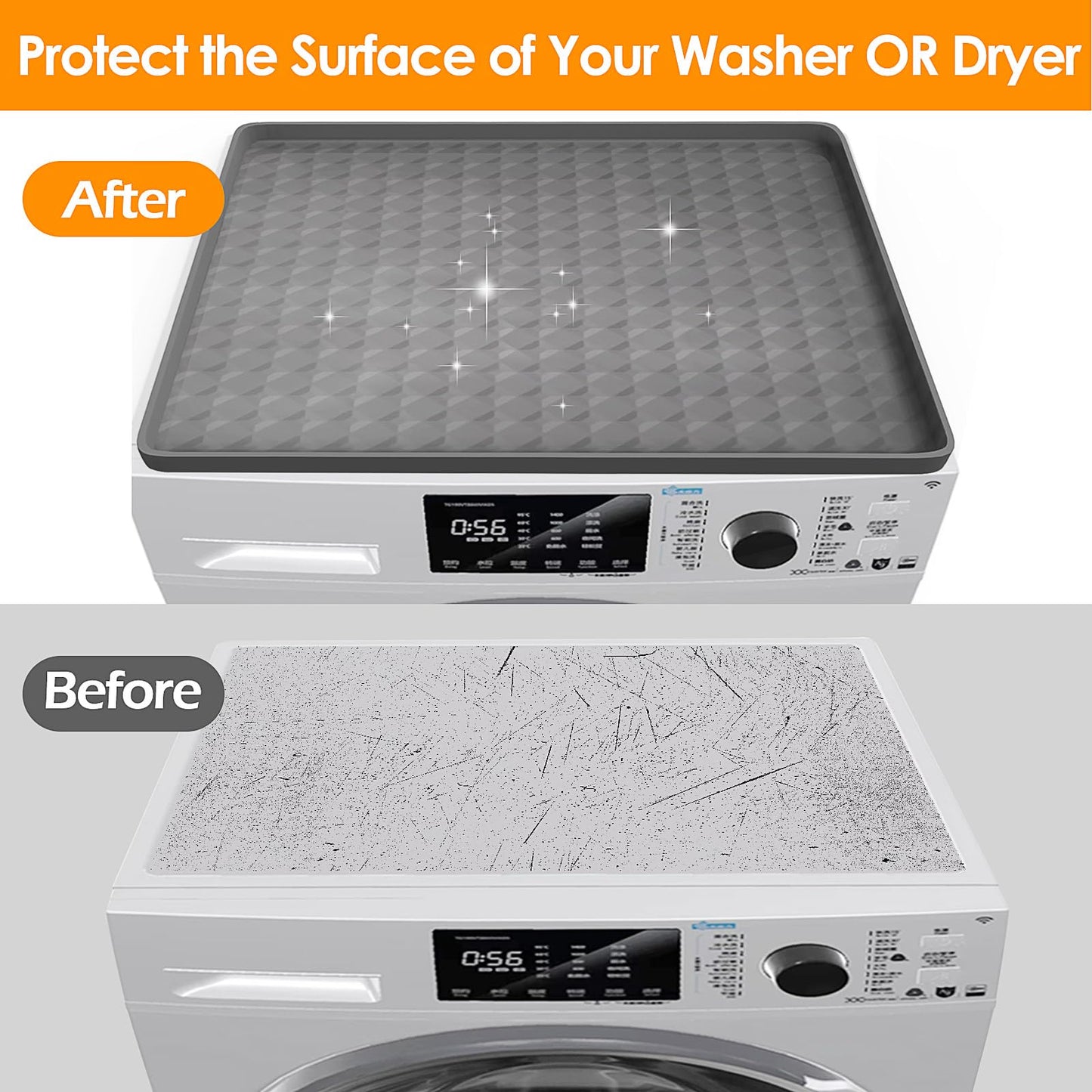 Dryer Top Protector Mat, 23.6'' x 23.6'' Dryer Mat for Top of Dryer, Non-slip Heavy Duty Waterproof Washer and Dryer Top Protector Silicone Mat for Laudry Machine & Dryer