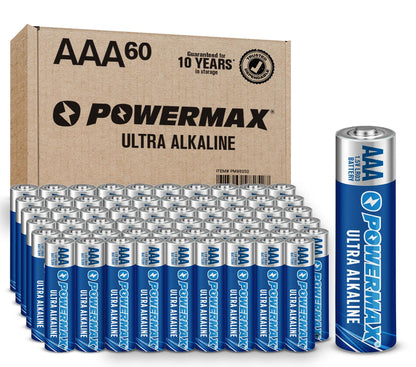 Powermax 24-Count AAA Batteries, Ultra Long Lasting Alkaline Battery, 10-Year Shelf Life, Reclosable Packaging