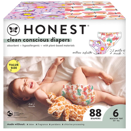 The Honest Company Clean Conscious Diapers | Plant-Based, Sustainable | Above It All + Pandas | Club Box, Size Newborn, 72 Count