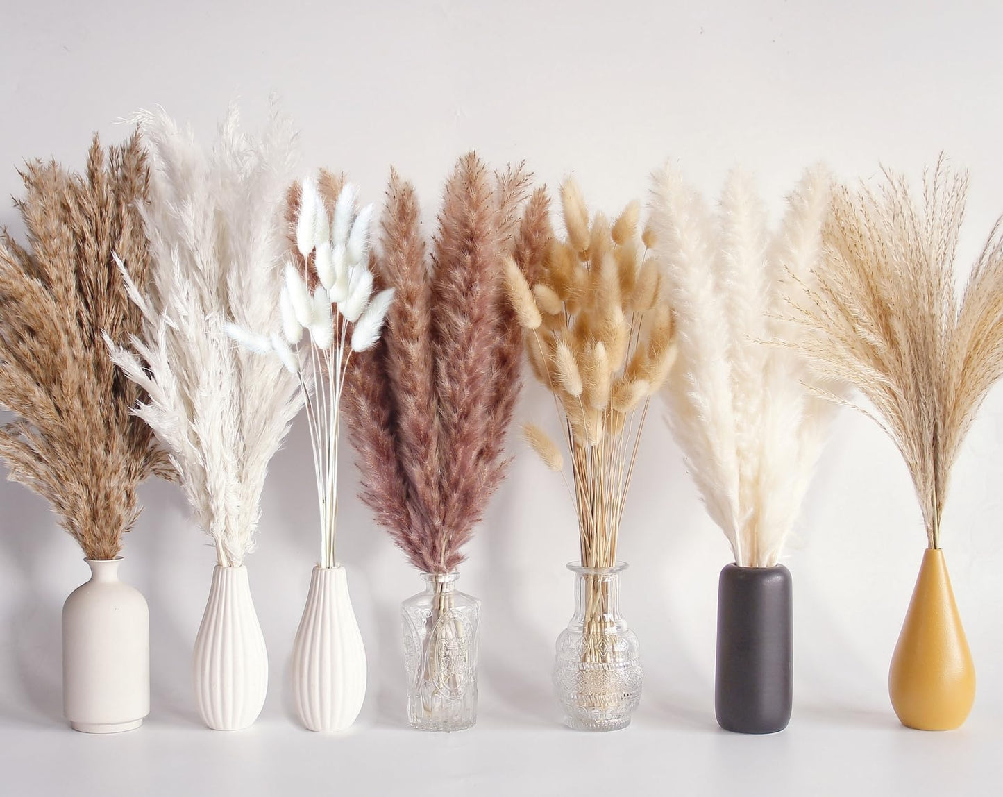 110 PCS Dried Pampas Grass Bouquet, Boho Table Decor, Bunny Tails Dried Flowers, Brown Pompas, White Pampas Grass for Wedding, Home, Rustic Party, Baby Shower Decorations