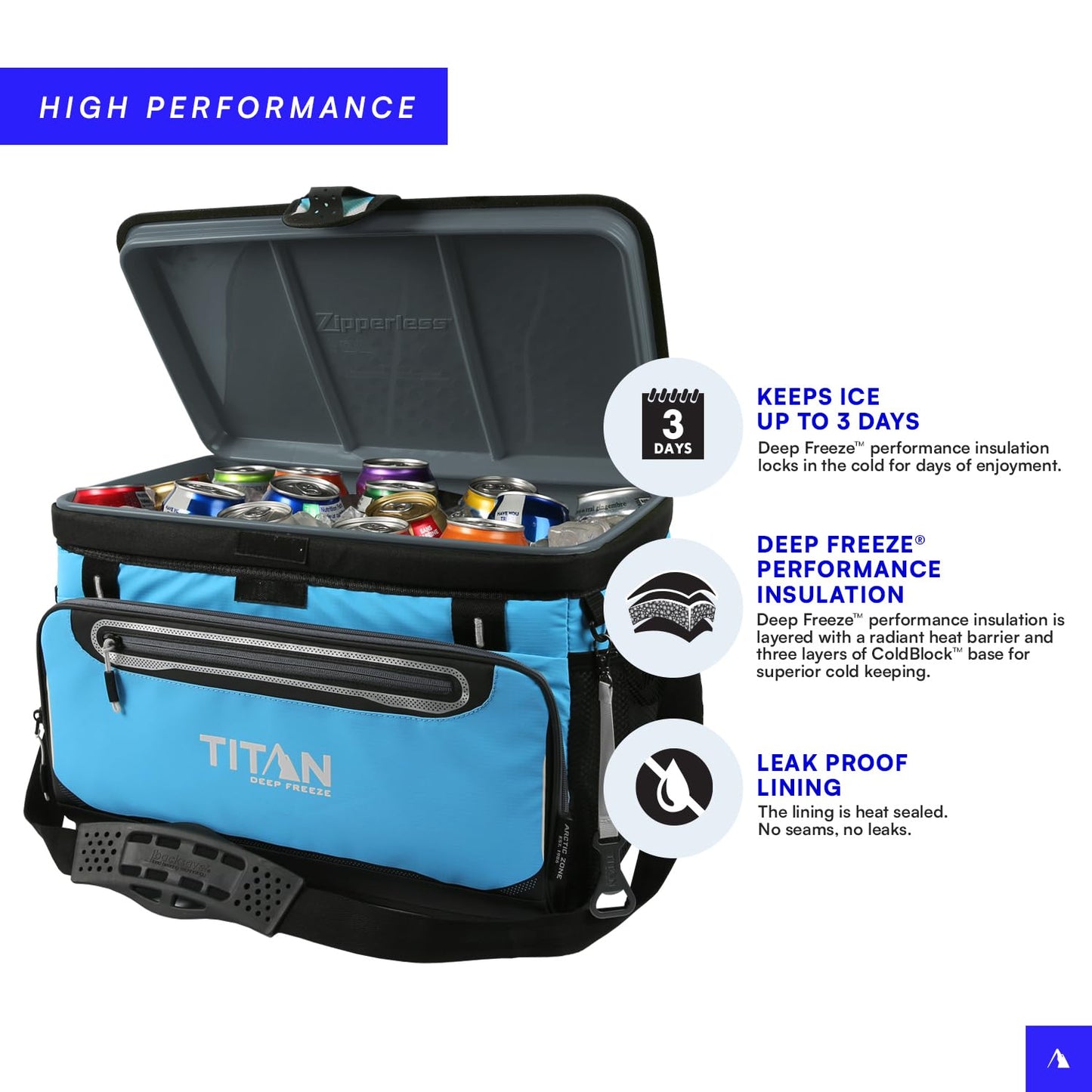 Titan Deep Freeze Cooler Zipperless Hardbody Cooler - Deep Freeze Insulation, HardBody Liner, and SmartShelf